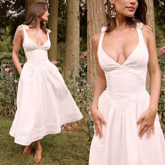 House of CB 'Hattie' white pin tuck cotton midi sundress NWOT size XS - Picture 1 of 11